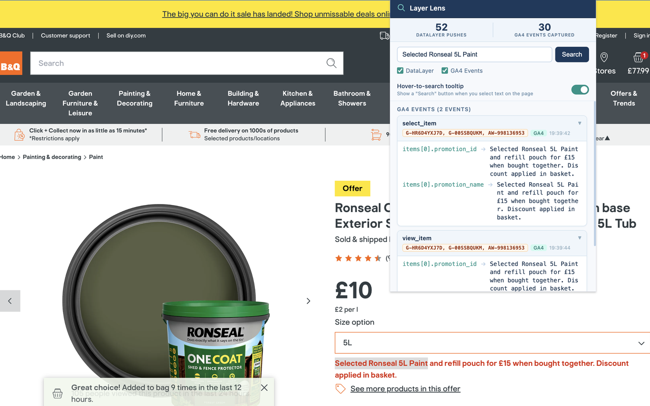 Layer Lens hover-to-search tooltip in action